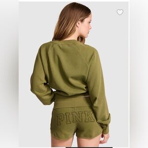 Olive Green PINK Sweatshirt and Shorts Set